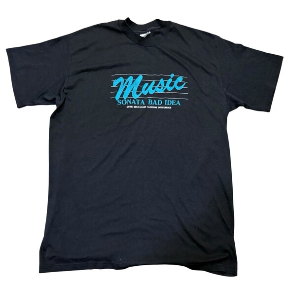 VTG Men Black XL (46-48) T-Shirt Single Stitch Music Sonata Bad Idea Tedman USA - Picture 1 of 4